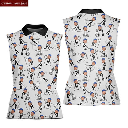 Detailed front view of custom polo shirt design