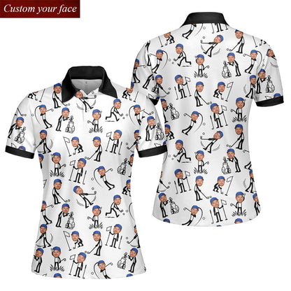 Front view of custom photo golf polo shirt