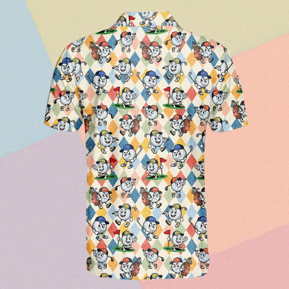 Alternate back view of the geometric golf polo shirt