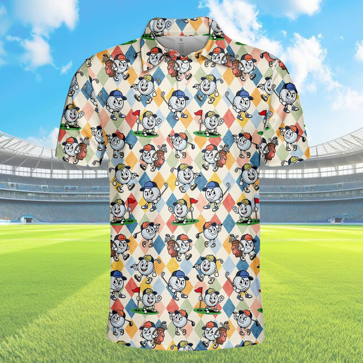 Alternate front view of the geometric golf polo shirt
