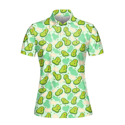 Green golf polo shirt with cartoon course pattern, main view