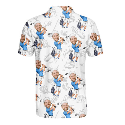 Back view of the golf polo shirt showing the all-over print design