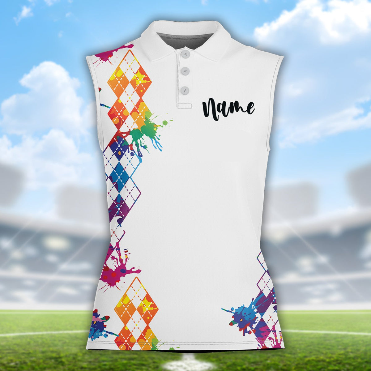 Front flat lay view of the custom polo shirt for golf