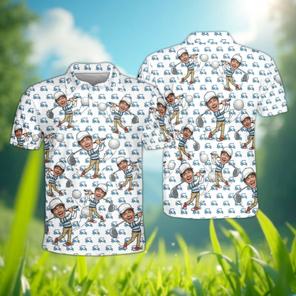 Front view of custom polo shirt in white