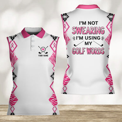 Alternative back view of the sleeveless polo shirt