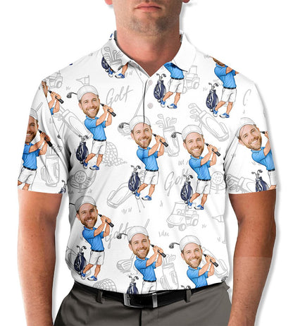 Lifestyle view of a person wearing the white golf polo shirt