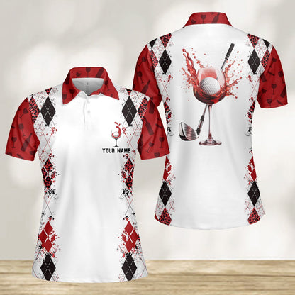 Detail of the splashing red wine and golf ball design