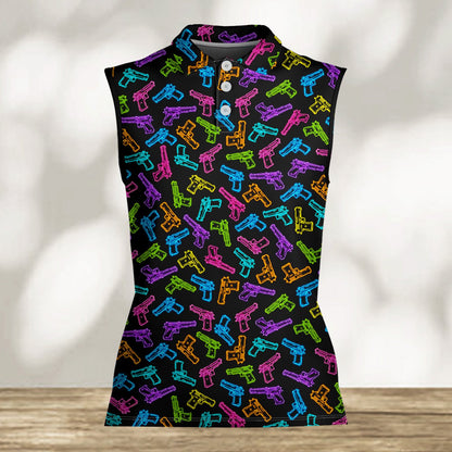 Back view of the neon guns polo shirt on black background