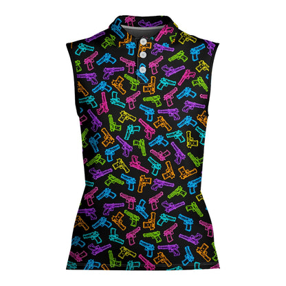 Folded view of the neon guns polo shirt