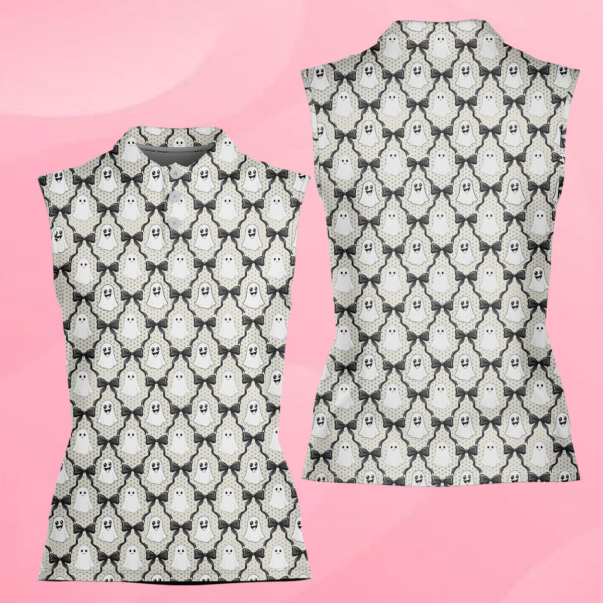 Repeating ghost and bow pattern on polyester fabric