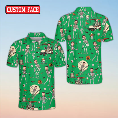 Front view of green-toned personalized custom polo shirt