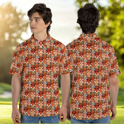 Polo shirt halloween costume featuring scale pattern with playful motifs, main view