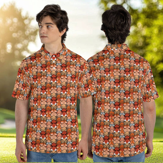 Polo shirt halloween costume featuring scale pattern with playful motifs, main view
