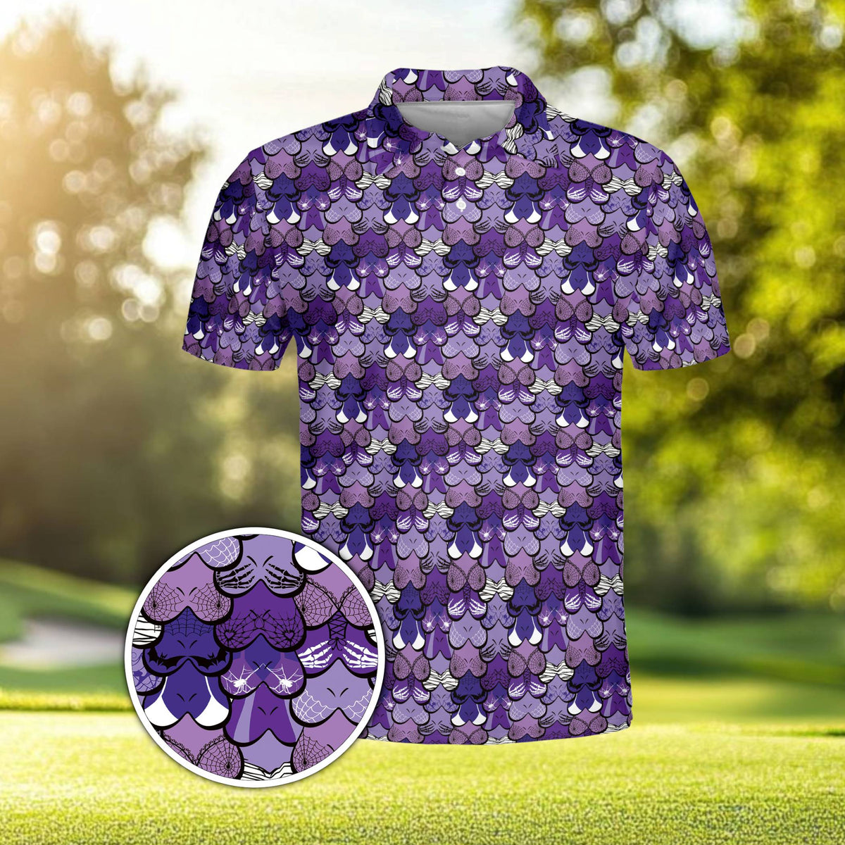 Another front view showcasing the Halloween polo shirt design