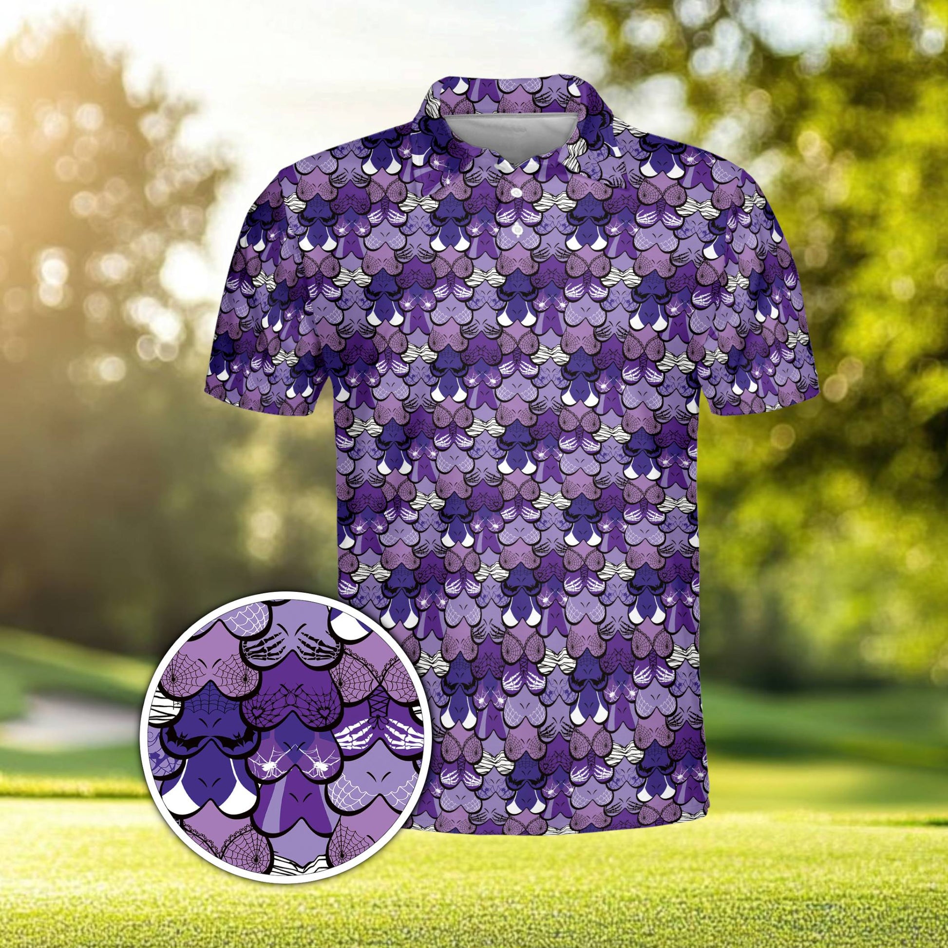 Another front view showcasing the Halloween polo shirt design