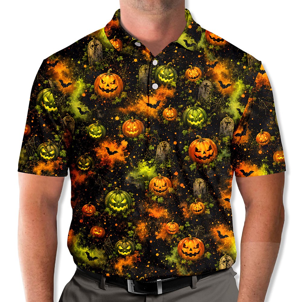 Front view showing collar on the holiday polo shirt