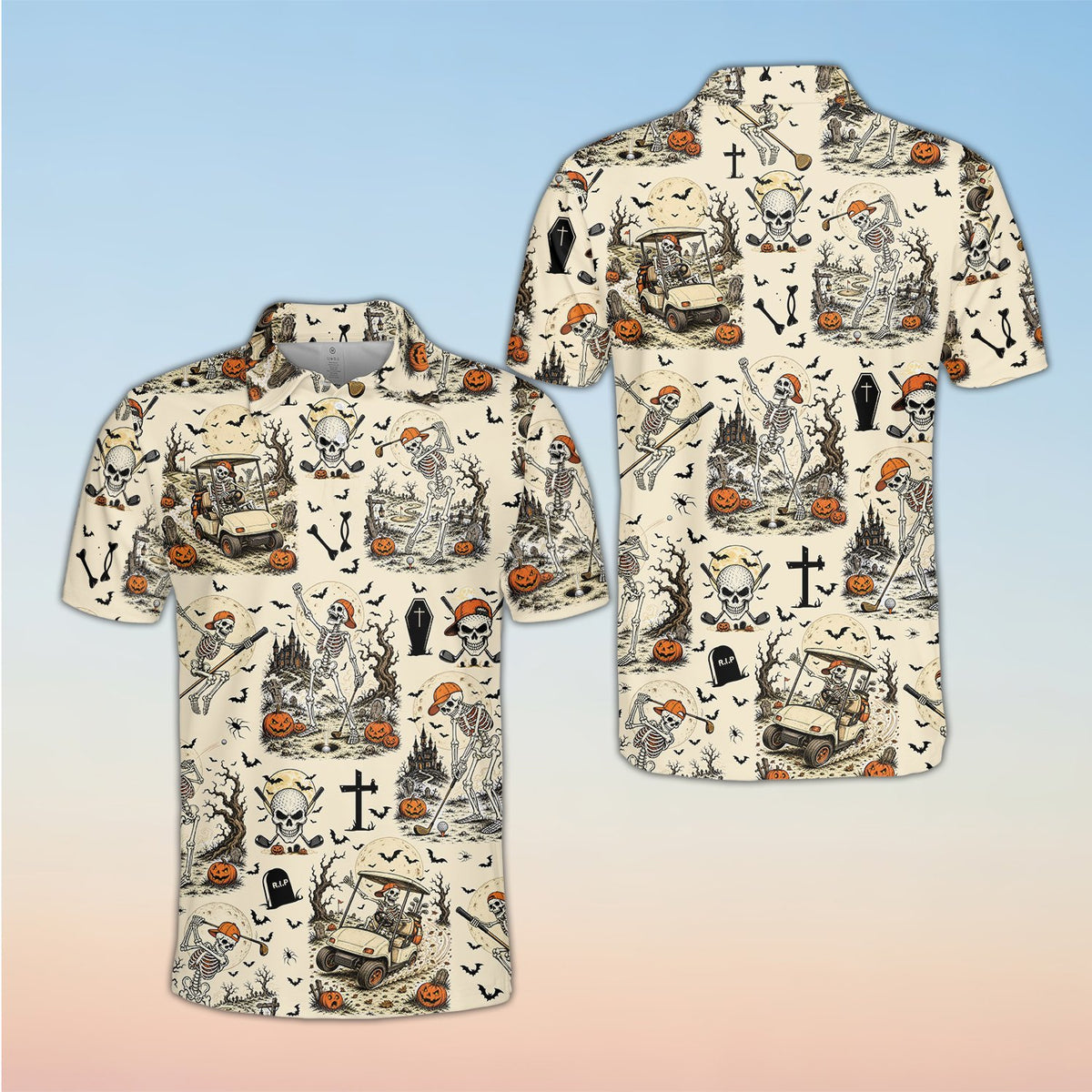 Additional detail view 2 of the Halloween polo shirt