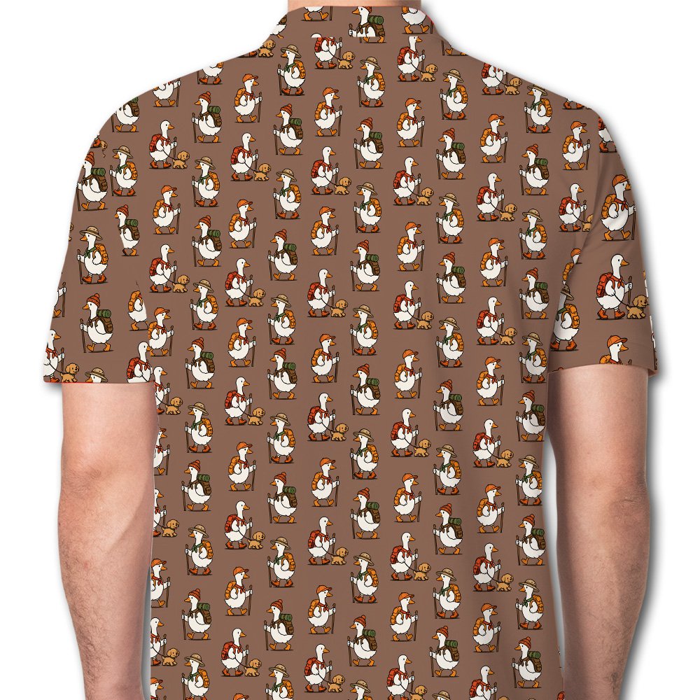 Detailed back view showing the all-over hiking ducks design