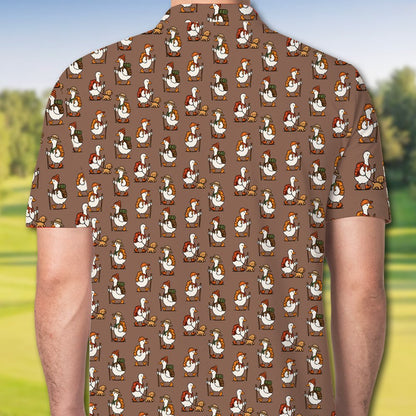 Close-up back view of the brown hiking polo shirt