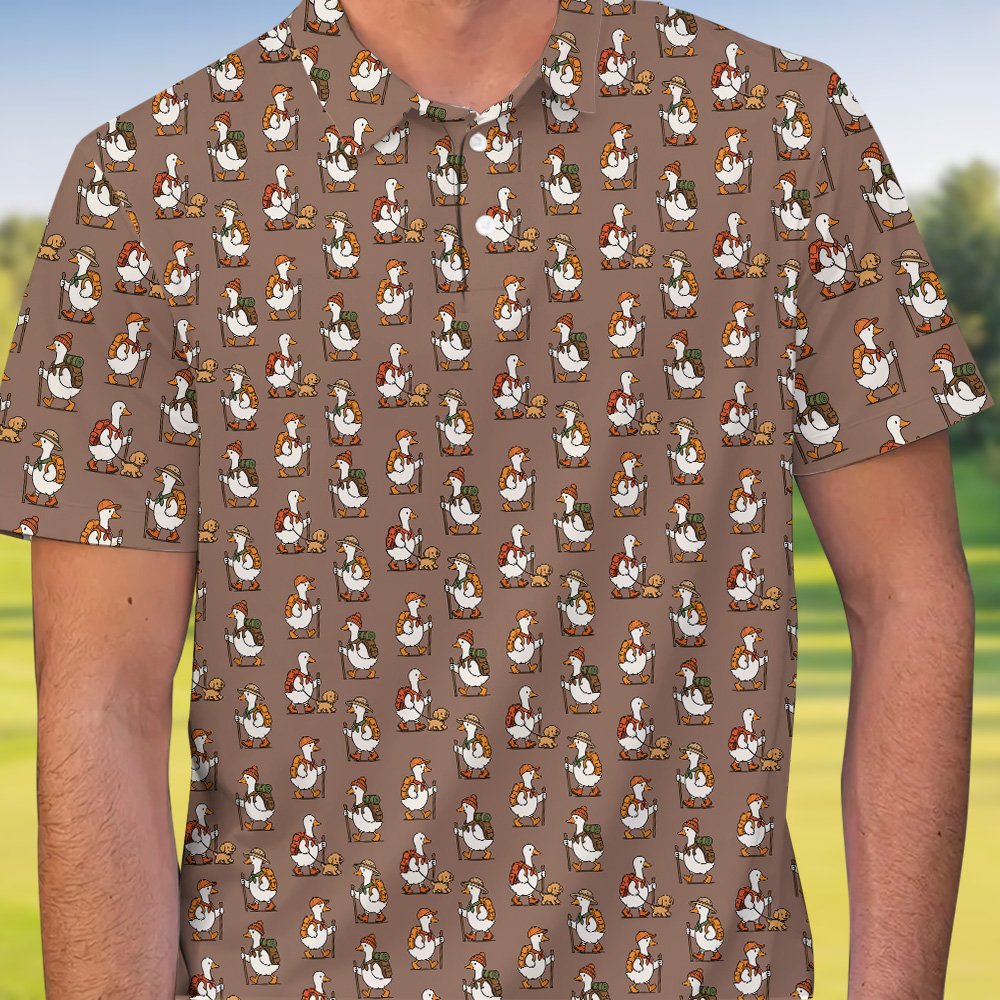 Alternative front view of the hiking ducks polo shirt