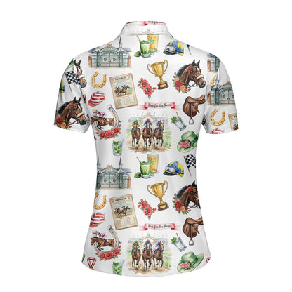 Alternative back view of the horse racing polo shirt design