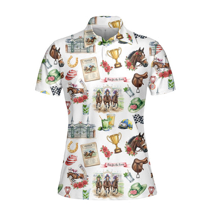 Front styling view of the horse racing polo shirt