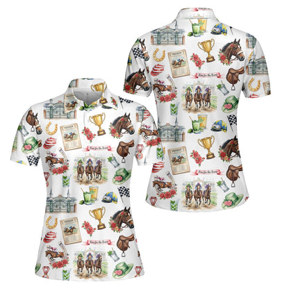 Detailed front view of the horse racing polo shirt pattern