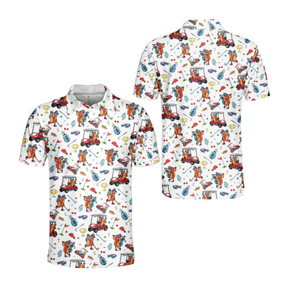 White hot polo shirt with golf print, front view alternate
