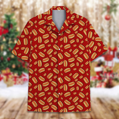 Red hot polo shirt, alternate front view showing pattern details