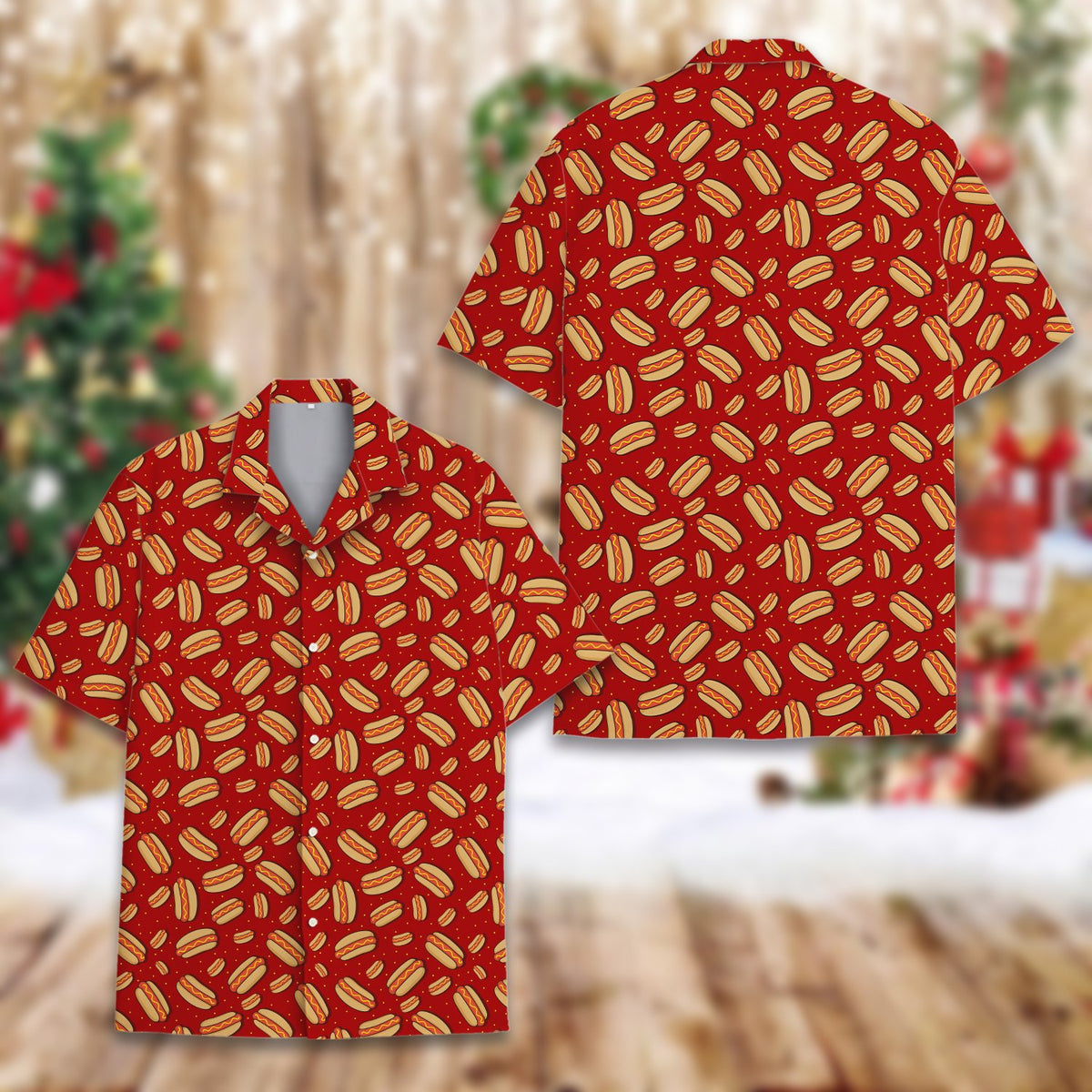 Red hot polo shirt, front view on red background