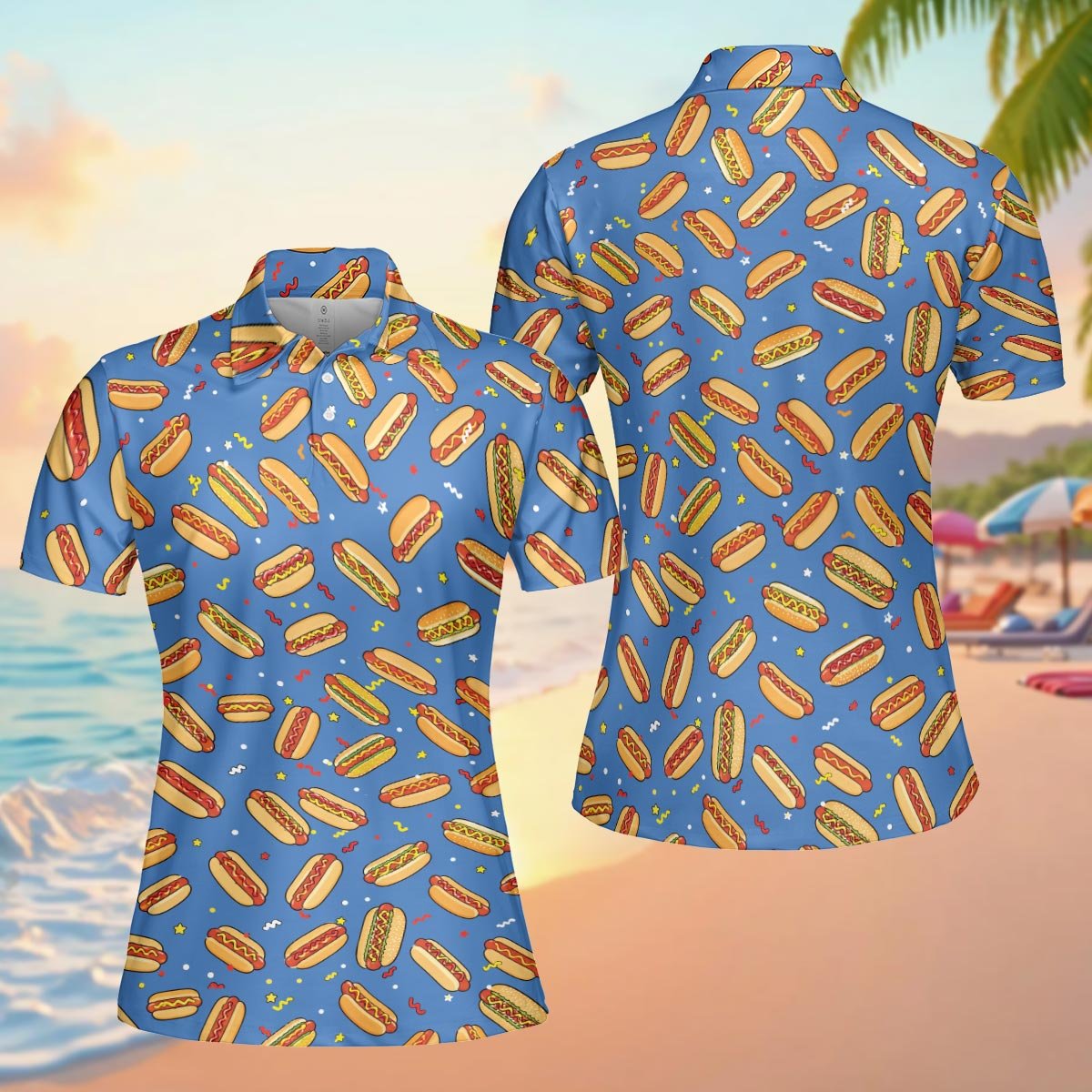 Alternate front view of the blue hot polo shirt