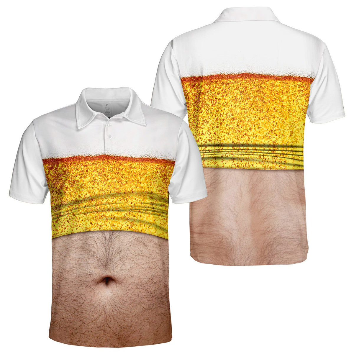 Front view of the white humor polo shirt