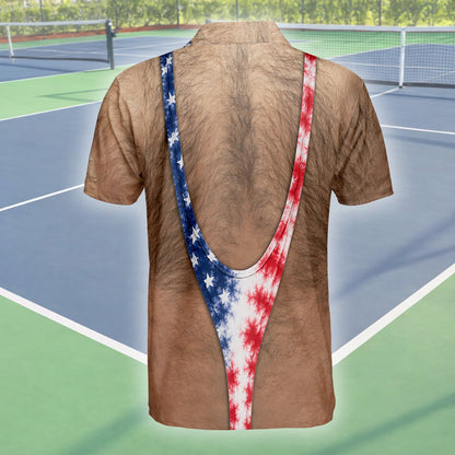 Another back angle of the humorous polo shirt design