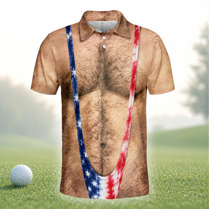 Additional front view of the all-over print polo shirt