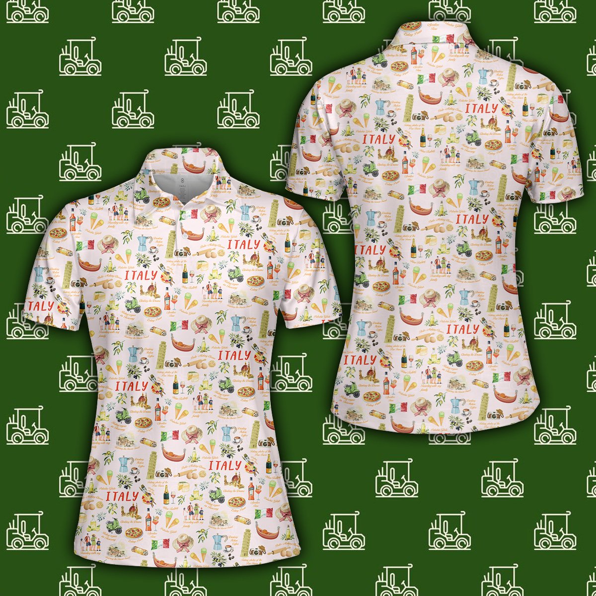 Alternate front view of the pink polo shirt italy with all-over print