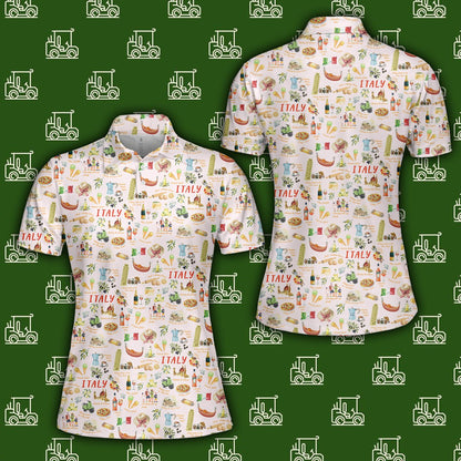 Alternate front view of the pink polo shirt italy with all-over print
