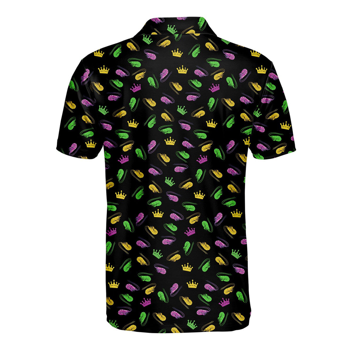 Back view of the black mardi gras polo shirt