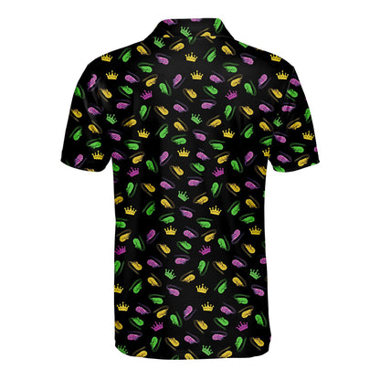 Back view of the black mardi gras polo shirt