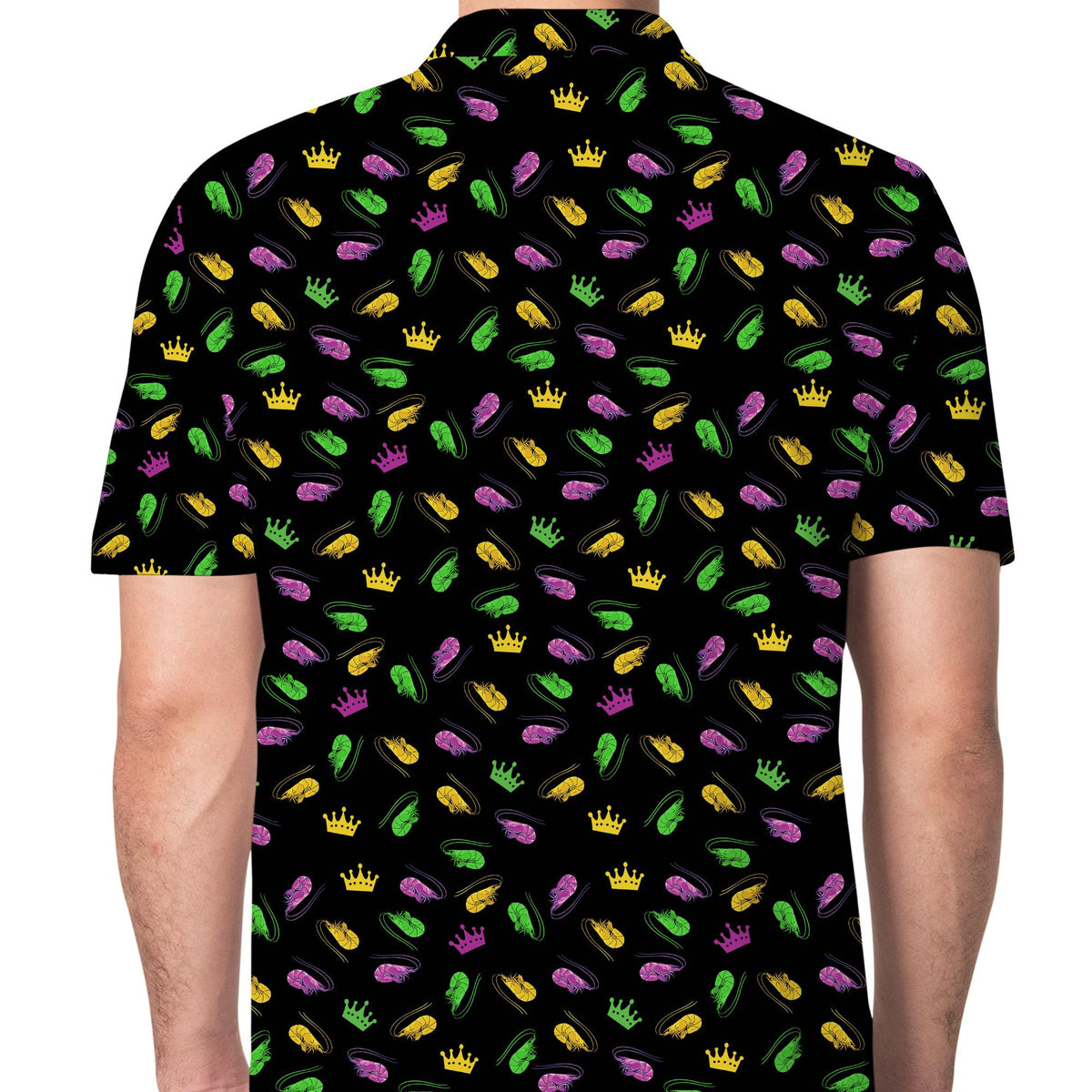 Second lifestyle view of the black mardi polo shirt