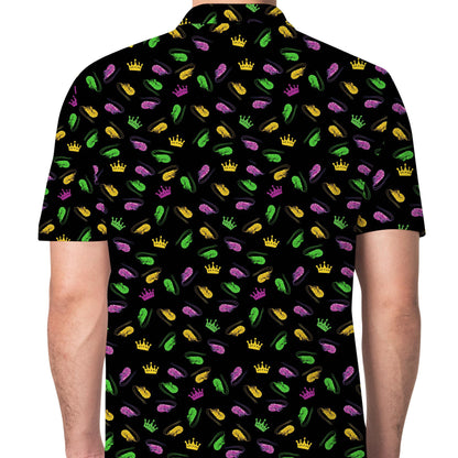 Second lifestyle view of the black mardi polo shirt