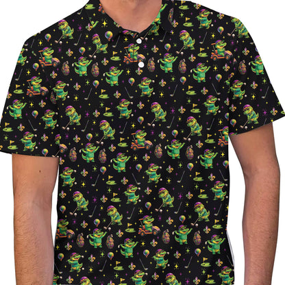 Additional view of the polo shirt displaying the fleur-de-lis and bead details