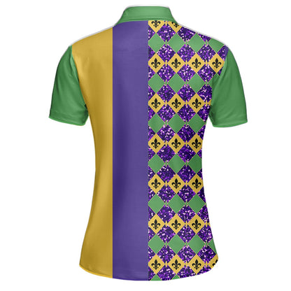 Detailed back view of the custom polo shirt showing the vibrant split design