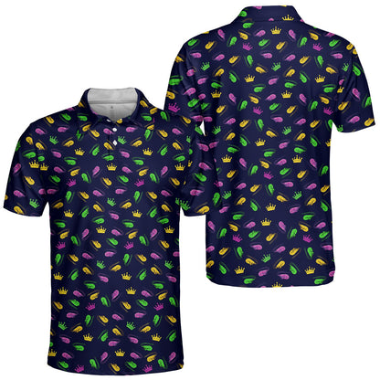 Close-up front view of the navy mardi polo shirt