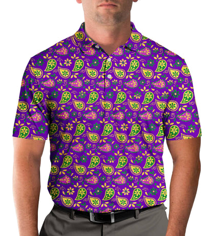 Third lifestyle view showing the fit and vibrant colors of the polo shirt