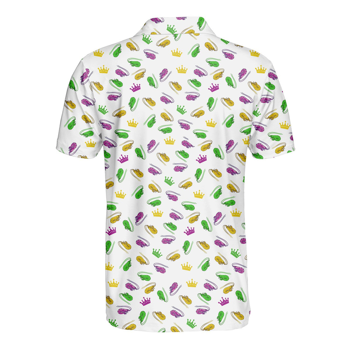 Back view of the white mardi gras polo shirt
