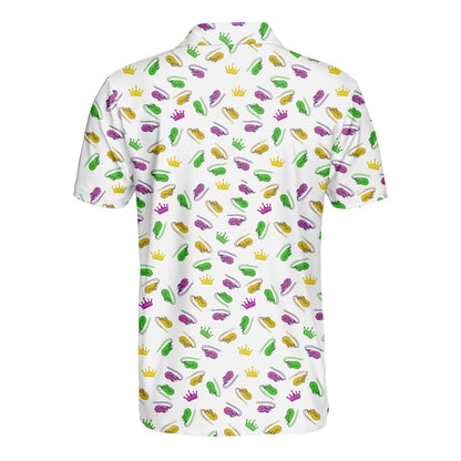 Back view of the white mardi gras polo shirt
