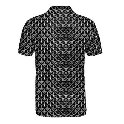Alternative back view of the black nautical polo shirt