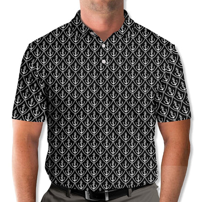 Detailed front view of the nautical polo shirt