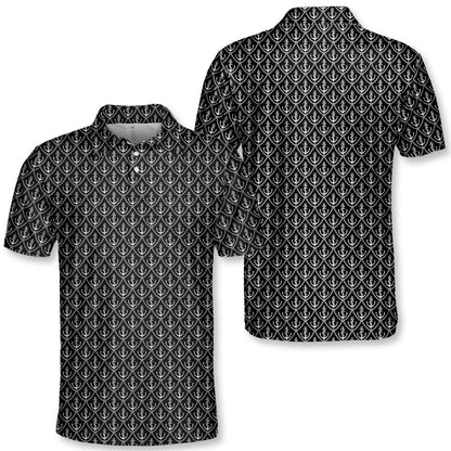 Lower front view of the anchor print polo shirt