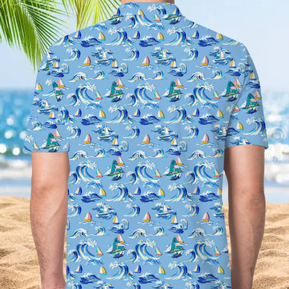 Second back view of the abstract nautical polo shirt